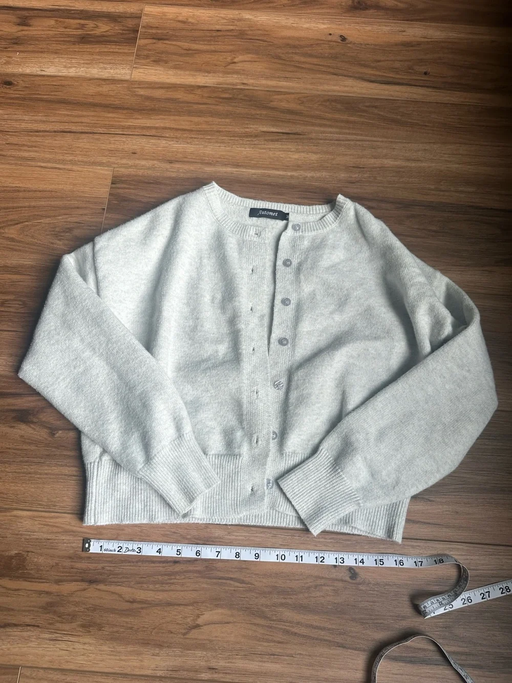 Light Gray Button-Front Crewneck Cardigan - Picture 1 of 3